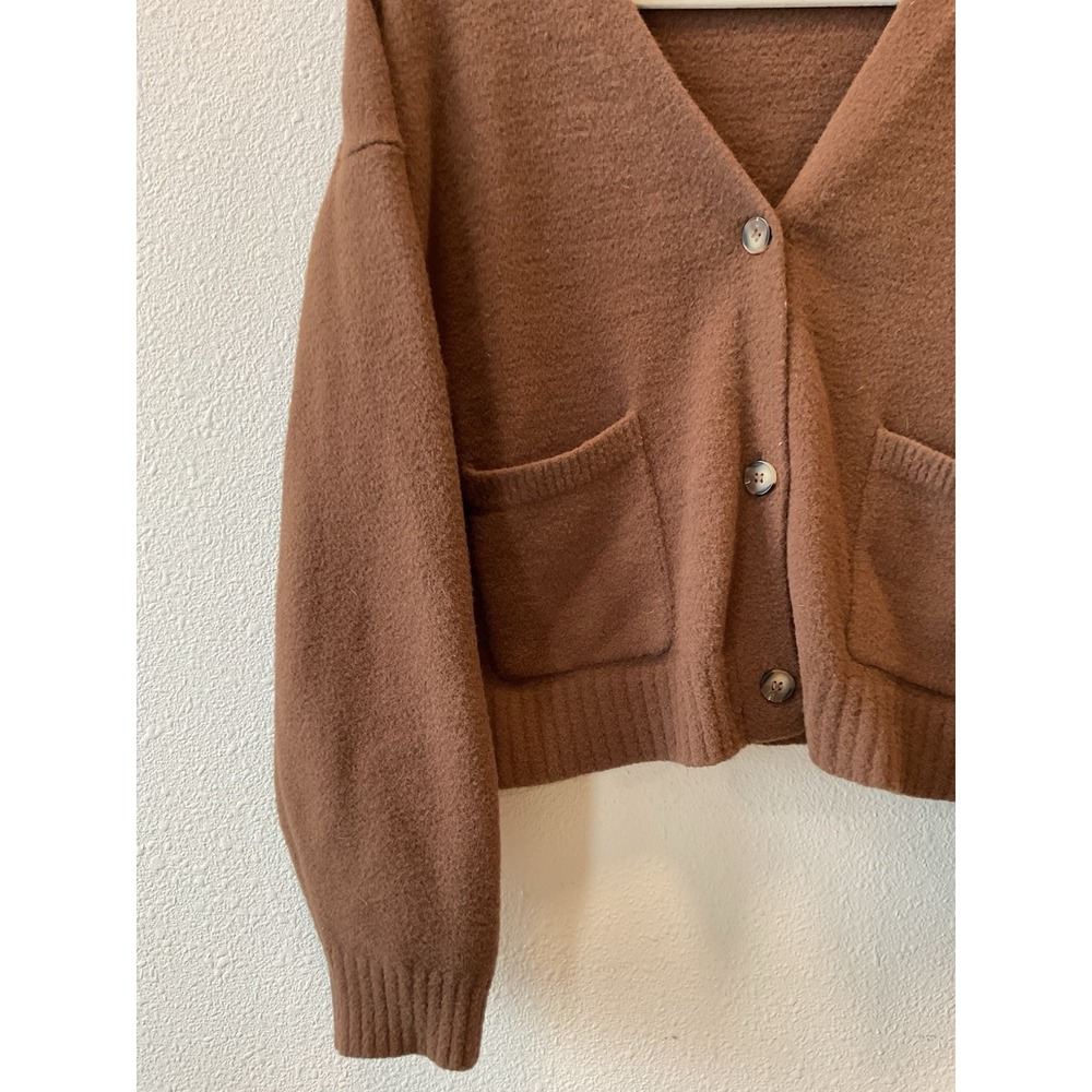 Oak + Fort Cardigan Sweater Womens S/M Brown V-Neck Buttons - Picture 4 of 9